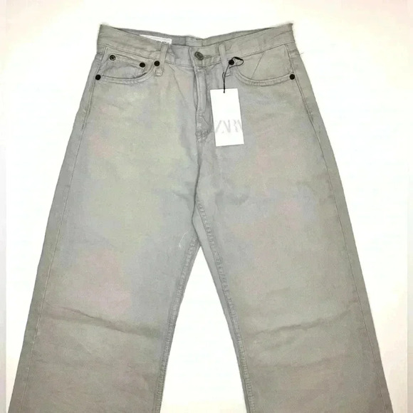 Zara Womens Mid Waist Wrinkle Effect Coated Jeans Wide Leg Size 4 - Picture 3 of 10